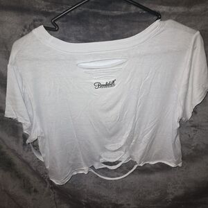 Bombshell Sportswear White Distressed Crop Top